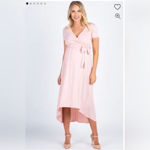 PinkBlush Light Pink Solid Hi-Low Maternity Wrap Dress Size Small